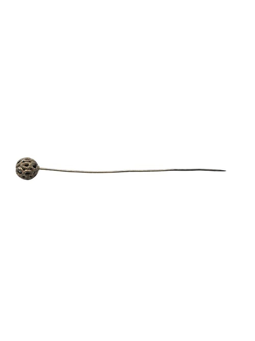 Antique Sterling Silver Hat Pin With Ornate Ball Design